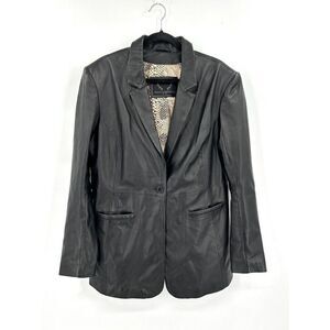 BOD & CHRISTENSEN Black 100% Buttery Soft Leather Single Button Blazer Jacket XL